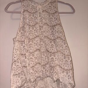 love, Fire Cream Lace High-Neck Sleeveless Camisole